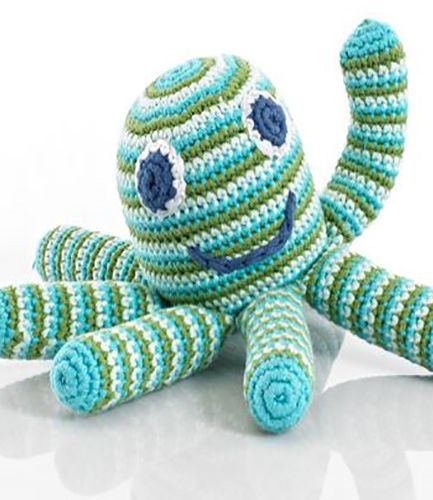 Knitted Octopus blue-green RATTLE