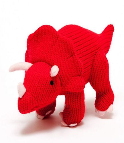 Knitted Triceratops Red RATTLE