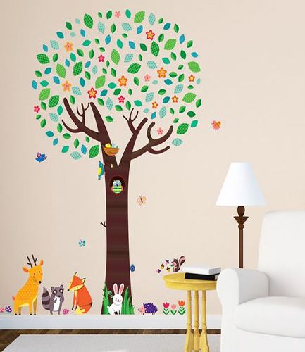 Large Tree with Animal Friends Wall Stickers