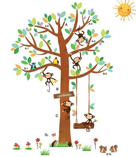 5 Little Monkeys Tree Wall Sticker