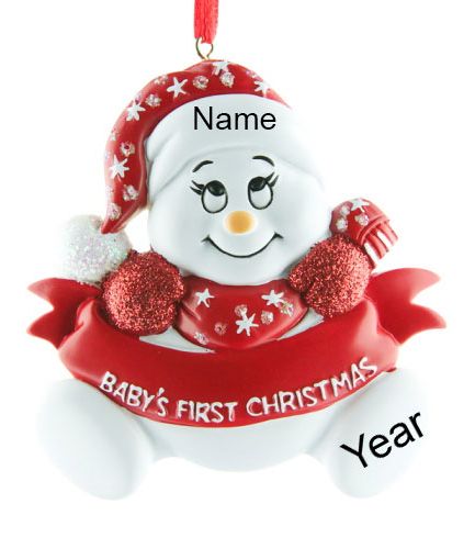 Personalised Red Baby Snowman 1st Christmas Ornament