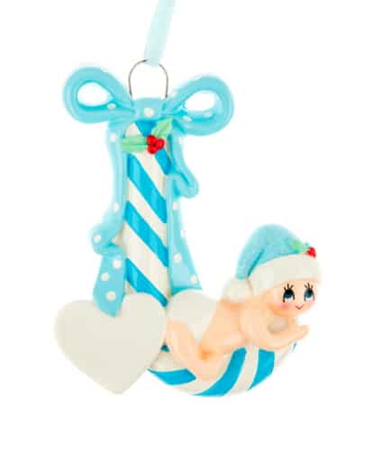 Personalised Blue Candy Cane Baby Christmas Ornament