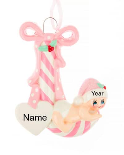 Personalised Pink Candy Cane Baby Christmas Ornament