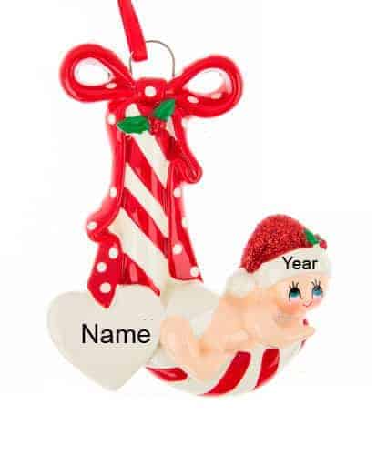 Personalised Red Candy Cane Baby Christmas Ornament