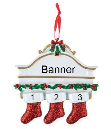 Personalised White Mantle 3 Stockings Christmas Ornament