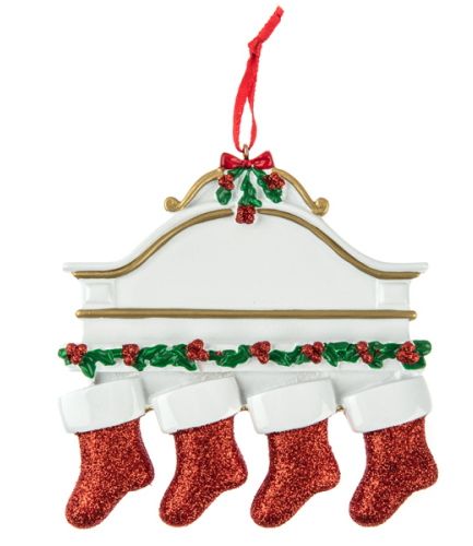 Personalised White Mantle 4 Stockings Christmas Ornament