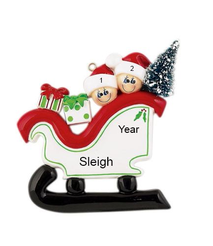 Personalised Sleigh Family 2 Christmas Ornament