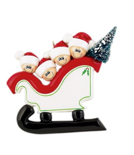 Personalised Sleigh Family 4 Christmas Ornament