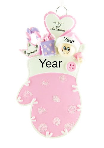 Personalised Pink Baby's Mitten 1st Christmas Ornament