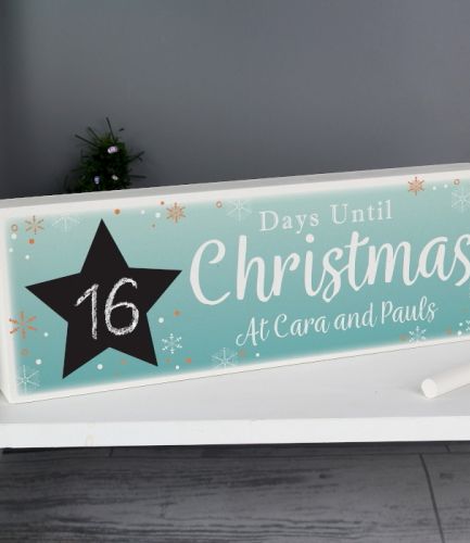 Personalised Christmas Chalk Countdown Wooden Block Sign with Chalk