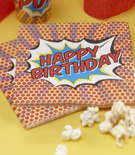 Happy Birthday Paper Napkins - Pop Art Superhero Party
