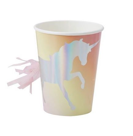 Iridescent Foiled Unicorn Tassel Paper Cups - Pastel - Make A Wish