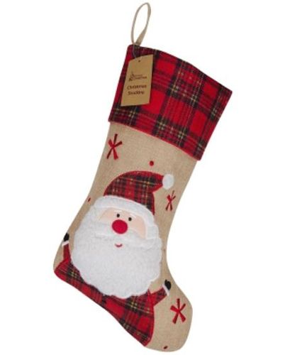 Personalised Hessian Santa Tartan Christmas Stocking