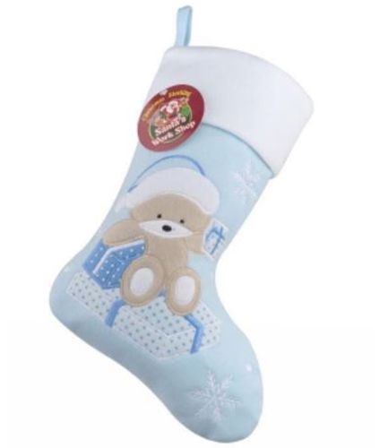 Personalised Plush Teddy Baby Blue Christmas Stocking