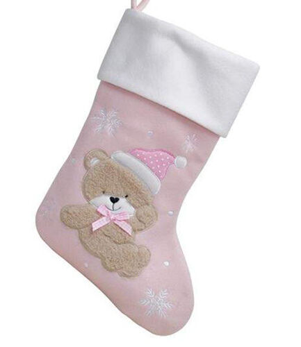 Personalised Plush Teddy Baby Pink Christmas Stocking