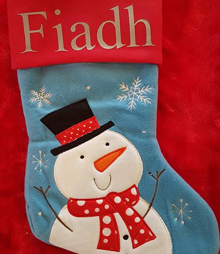 Personalised Plush Blue Snowman Christmas Stocking