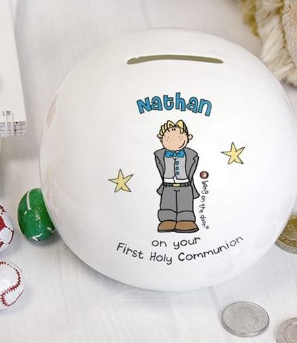 Personalise this Bang on the Door Boys First Holy Communion Money Box