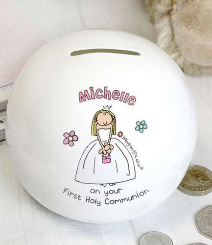Personalised Bang On The Door First Holy Communion Girls Money Box