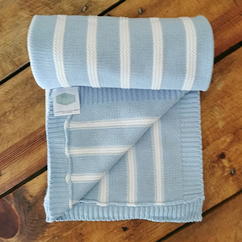 Blue Stripe Knit Baby Blanket - Baby Blankets Ireland - Kidiko.ie