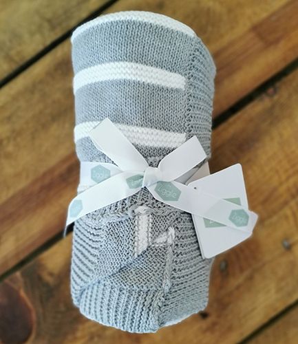 Grey Stripe Knit Baby Blanket