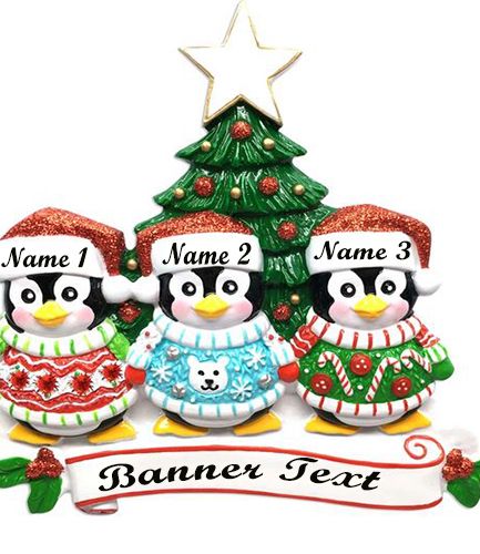 Ugly Sweater Family of 3 Personalised Christmas Decoration