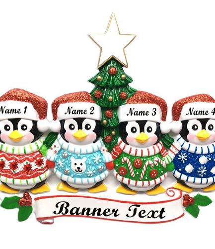 Ugly Sweater Family of 4 Personalised Christmas Decoration