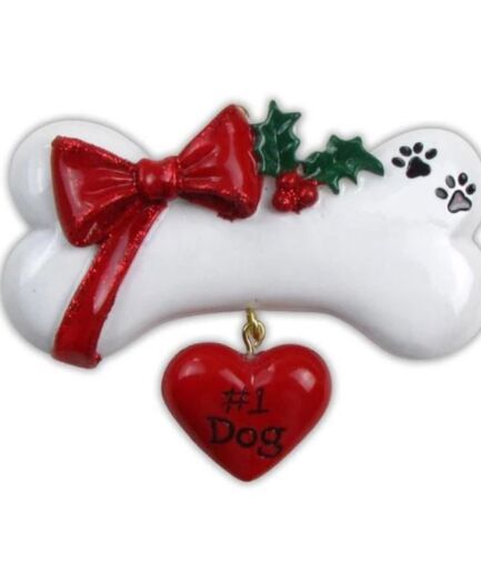 Dog Bone with Bow Personalised Christmas Decoration