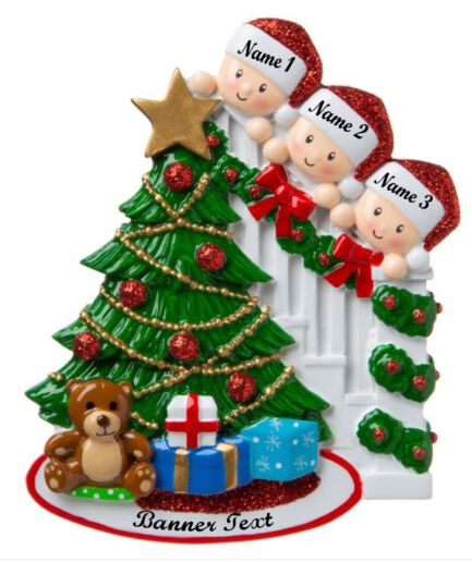 Peeking Family of 3 Christmas Ornament
