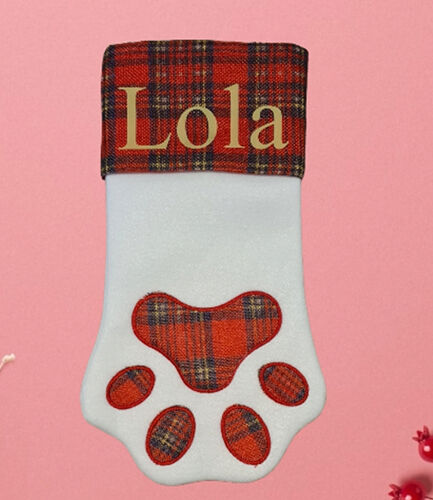 Personalised Tartan Paw Christmas Stocking for Dog