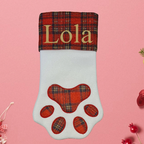 Personalised Tartan Paw Christmas Stocking for Dog