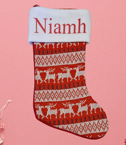 Personalised Reindeer Red Nordic Christmas Stocking