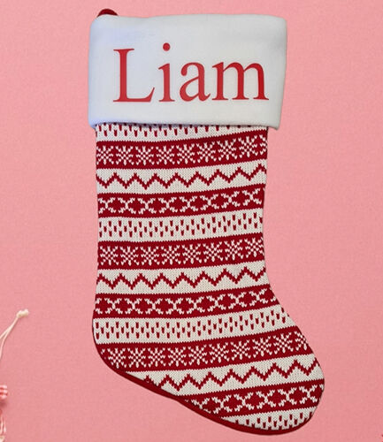 Personalised Plush Red Patterned Christmas Stocking