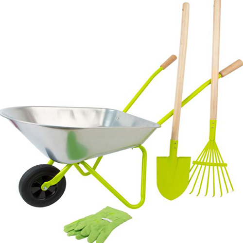 Metal Wheelbarrow with Gardening Tools