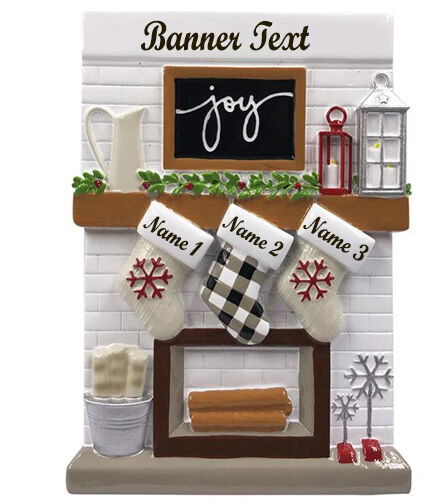 Modern Fireplace Mantle 3 Personalised Christmas Ornament