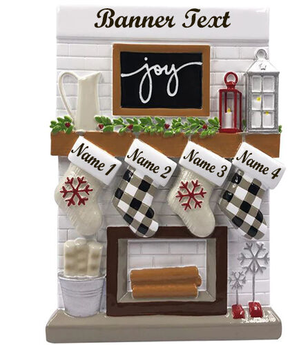 Modern Fireplace Mantle 4 Personalised Christmas Ornament